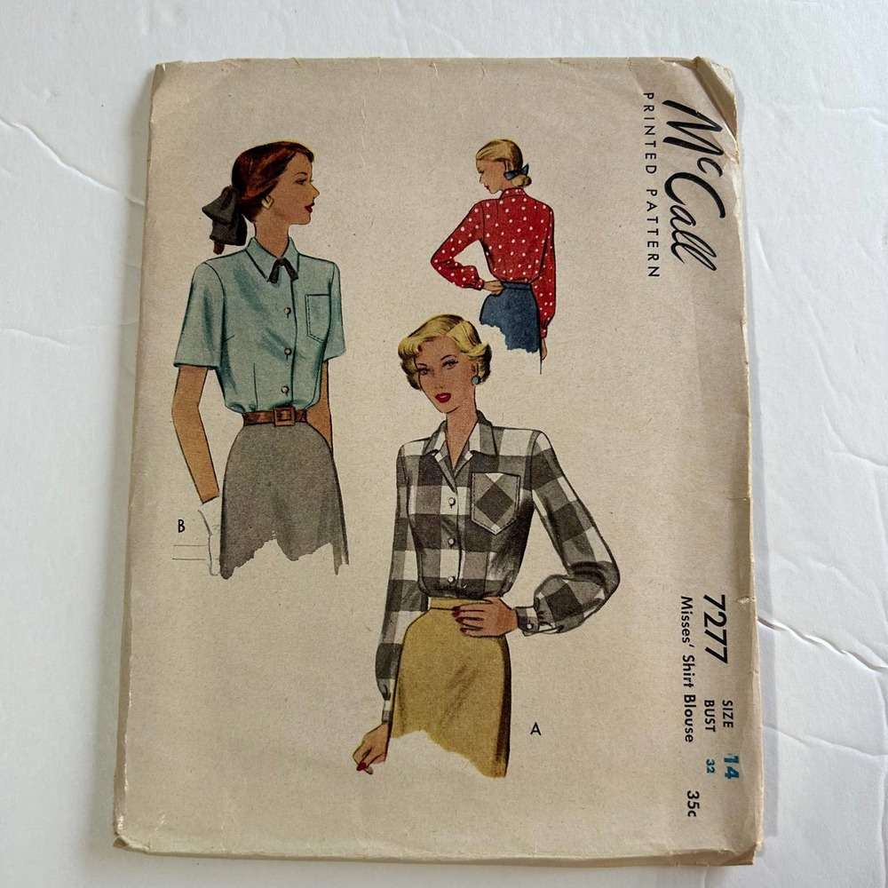McCalls Vintage 1940's Pattern #7277 Women's Shirt Blouse Size‎ 14